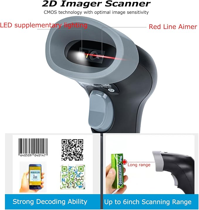TEEMI 2D Barcode Scanner USB Wired Handheld Inventory Scanner QR Code Scanner - Image 5