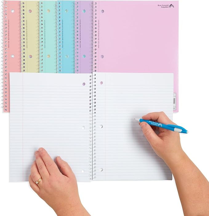 Blue Summit Pastel Spiral Notebook College Ruled, One Subject School Notebooks Spiral, Perforated Notebooks Bulk, 8 x 10.5 School Book, Paper, College Ruled, 12 Pack-DeskLoop Office