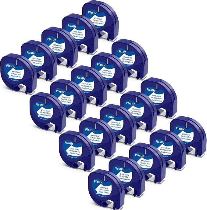 20-Pack Label Compatible with DYMO 91331 Tapes White Plastic Refills 12mm x 4m by LabelKINGDOM