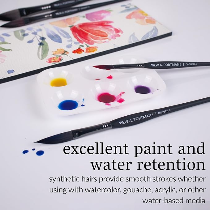 WA Portman Dagger Watercolor Paint Brushes Professional 4pc Set - 100% Vegan, Cruelty-Free Dagger Watercolor Brushes Professional - Acrylic Paint Brush Set with Triangular Comfort Grip-DeskLoop Office