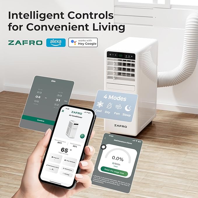 12,000 BTU Portable Air Conditioner, 3-IN-1 Smart AC Unit with Fan/Dehumidifier/Drainage-free Cooling, APP/Voice/Remote/Touch, 47 dB, Sleep Mode, Window Installation Kit, 24H Timer for Home/Office-DeskLoop Office