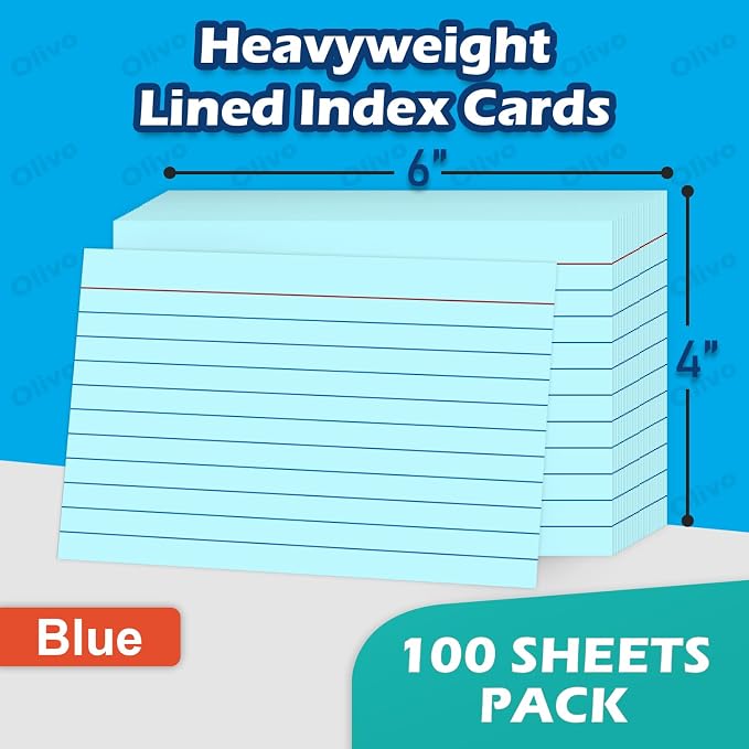 Blue Index Cards 4x6 Lined Ruled Flash Note Cards 100 Count, 220 GSM Heavy - Image 2