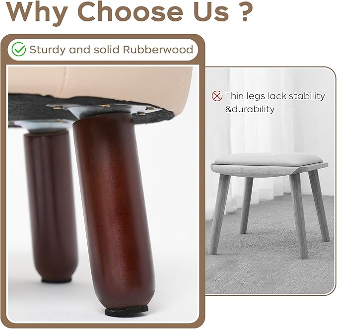 13in Small Foot Stool Ottoman, Round Faux Leather Foot Rest for Couch, Under Desk Pouf Footstool Footrest with Non-Skid Rubber Legs for Ling Room, Bedroom, 13''L x 13''W x 10.2''H, Beige-DeskLoop Office