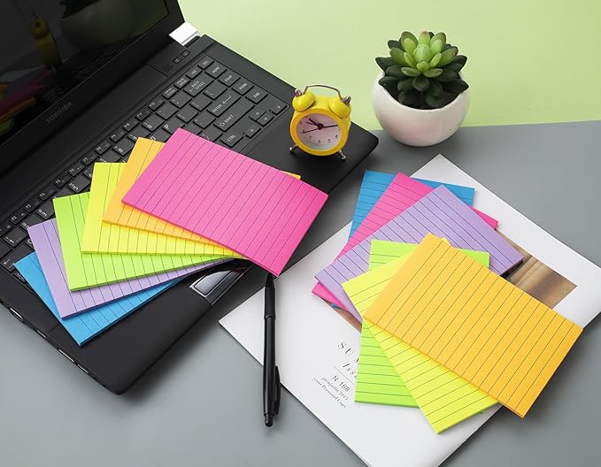 (12 Pack) Lined Sticky Notes 4x6 in Ruled Stickies Super Sticking Power Memo Pads Bright Colors-DeskLoop Office
