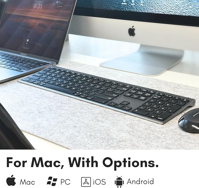 Macally Wireless Bluetooth Keyboard for Mac - Compatible Apple Keyboard or MacBook Pro/Air, iMac - Multi-Device, Up to 3 Devices with 110 Keys, 20 Shortcuts, Numeric Keypad, and Rechargeable-DeskLoop Office