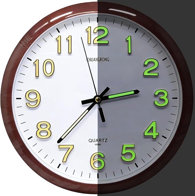 Oxmidud Glow in The Dark 3D Numerals Wall Clock，12 Inch Retro Silent by Oxmidud