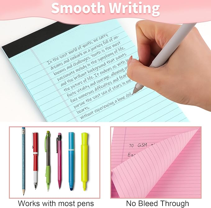 Legal Pads 5" X 8", 6 Pack Colored Note Pads, College Ruled Yellow Lined Paper - Image 4
