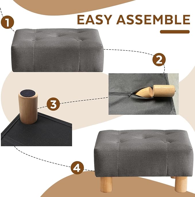 Small Foot Stool Ottoman, Linen Footstool Ottoman Foot Rest - Image 6