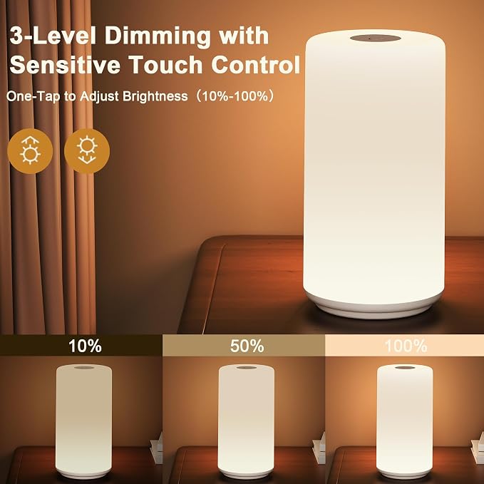 Touch Bedside Table Lamp, 3 Way Dimmable Warm White Lights - Image 3