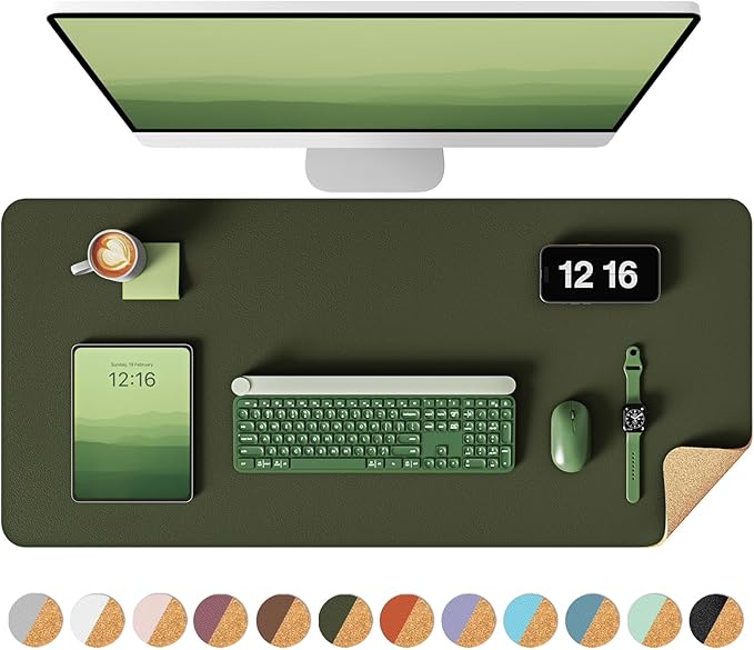 YSAGi Double-Sided Desk Pad, 31.5"x15.7" Leather Desk Mat, Eco Cork Desk Pad by YSAGi