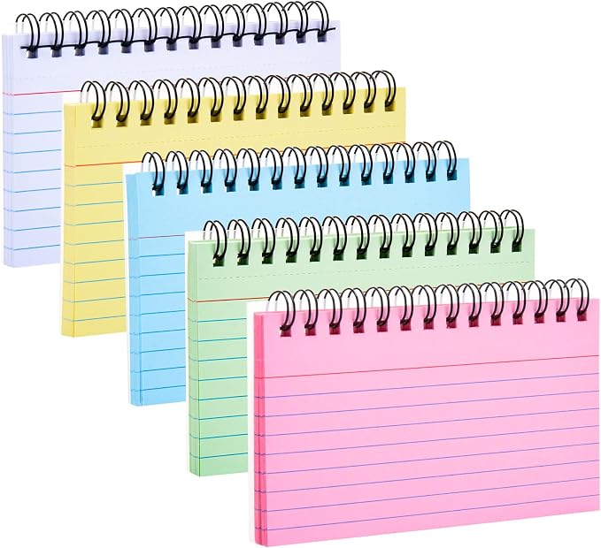 250 Sheets Index Cards with Ring, 3x5 Inches Spiral Bound Flashcards, Colored by BOWINR