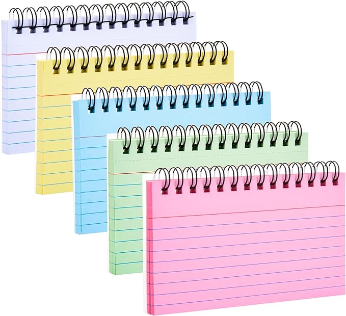 FRIUSATE Index Cards with Ring, 3x5 Inches Spiral Flashcards, Colored Ruled by FRIUSATE