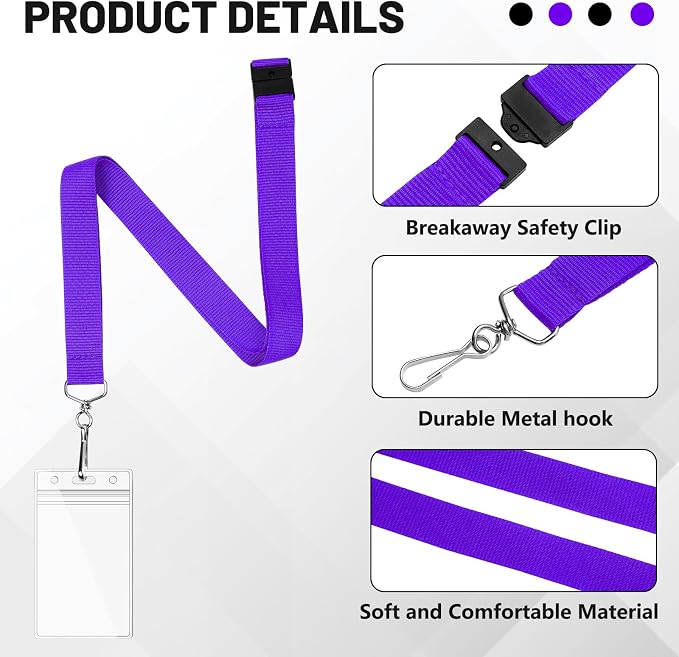 100-Pack Purple Breakaway Lanyards - Image 4
