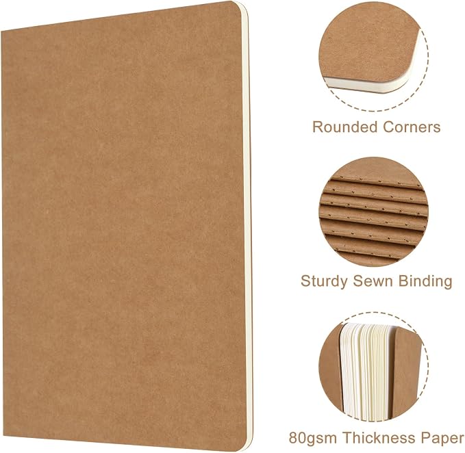 ZCZN 5 Pack A5 Kraft Notebooks Bulk, 8.15x5.5 Inches Blank Journaling Notebooks - Image 4