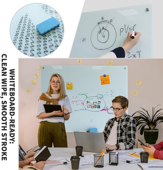 Glass Whiteboard 48"X36" Magnetic Glass White Board Frameless Wall Mounted Dry - Image 2