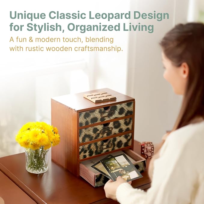 Classic Leopard Print Wooden Desk Organizer - Image 5