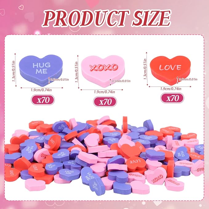 FOIMAS 210pcs Valentine's Day Erasers Conversation Heart Mini Erasers Bulk - Image 2