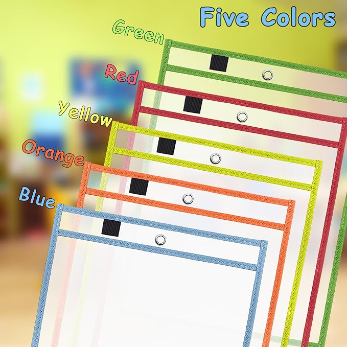 Ndsox 15 Packs Oversized Dry Erase Pockets Reusable Plastic Sleeves, 5 Colors - Image 3