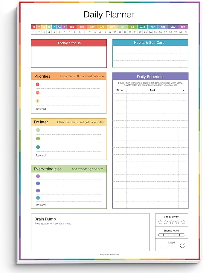 ADHD Daily Planner Notepad for Neurodivergent Adults by Templatables