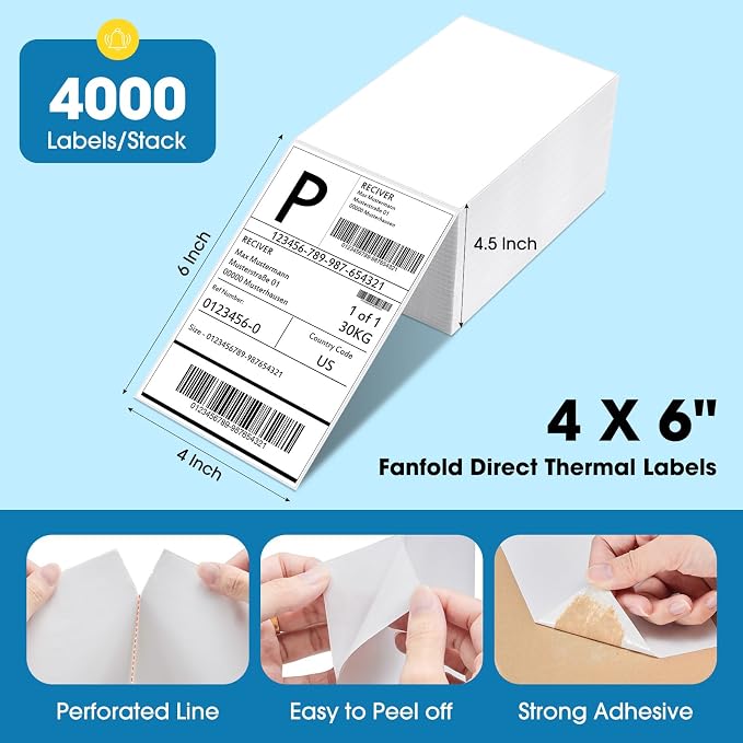 Fuxury Thermal Labels 4x6 4000 Labels Fanfold Direct Shipping Label - Image 2