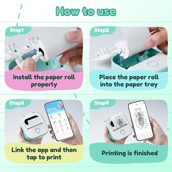 Sticker Printer Y02C, Portable Mini Sticker Maker Y02C, Mini Printer Sticker Machine with 1 Roll Paper, Bluetooth Thermal Portable Inkless Receipt Machine for Learning, Note, Photos, Journal-DeskLoop Office