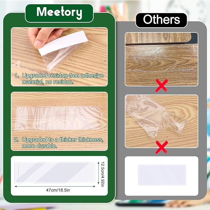 Meetory 40 PCS Upgraded Nameplate Pocket, 18.5" x 4.9" Self Adhesive Desk - Image 3