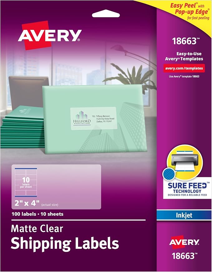 AVERY Shipping Labels, Matte Clear | Printable | by Avery