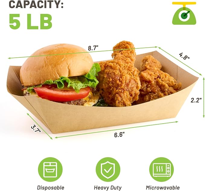 ZORRITA Extra Large Paper Food Trays, 5 LB, 50 Pack | Disposable, Kraft Paper - Image 2