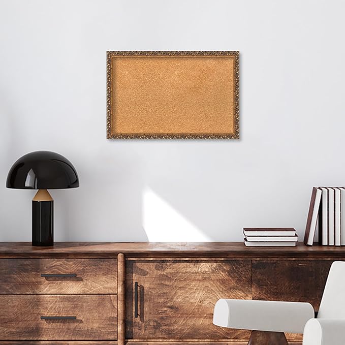 Amanti Art Natural Cork Board for Wall, 16x24 Vision Board with Bronze Frame, Small Corkboard Office Decor for Home Organization, Traditional Corkboard Pinboard to Display Items for Home Organization-DeskLoop Office
