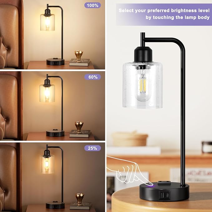 Industrial Touch Table Lamps for Bedrooms Set of 2 - Image 3