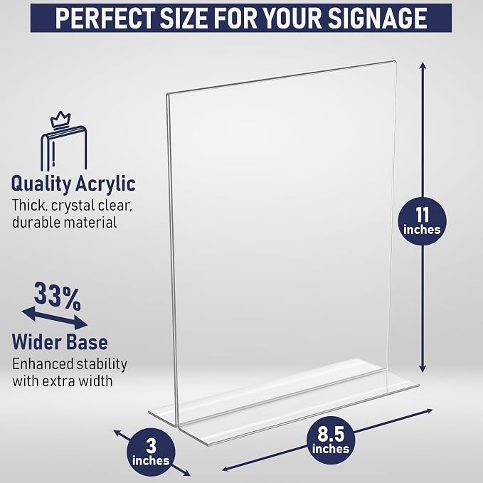 Acrylic Sign Holder 8.5 x 11, T-Shape Tabletop Display Stand, Double-Sided - Image 2