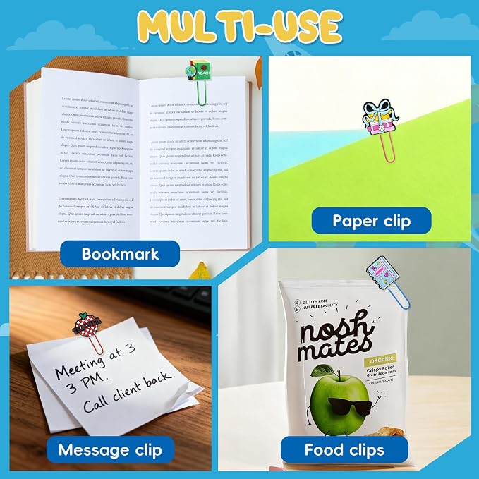 30 PCS Teacher Paper Clips Metal Paperclip Large Size Paper Clip Cute Bookmark - Image 6