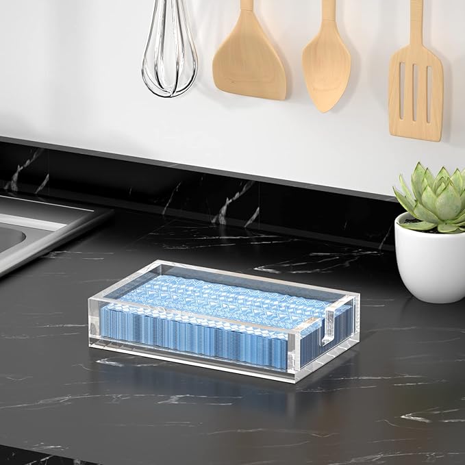 HIIMIEI Acrylic Napkin Holder for Bathroom, Acrylic Guest Towel Holder, Bathroom Napkins Guest Disposable Holder, Hand Towel Tray for Kitchen, Parties, Weddings, Party, Hotel, Restaurant（Clear）-DeskLoop Office