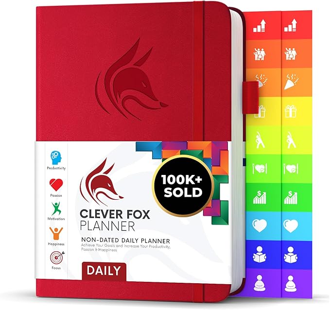 Clever Fox Daily Planner – Undated Planning Notebook with Hourly Schedule & To-Do List – Personal Day Task & Work Organizer, 6 Months (Red)-DeskLoop Office