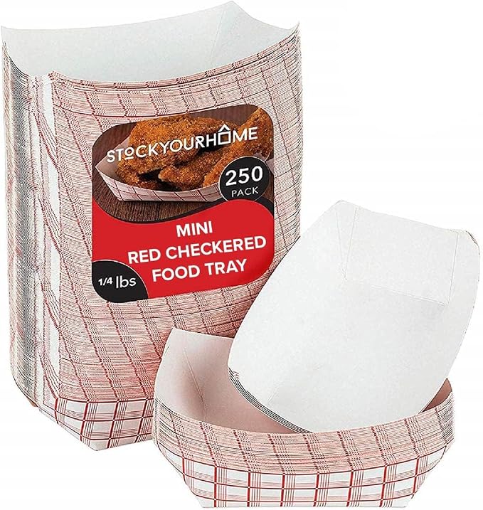 Mini Tiny Paper Food Boats .25 Lb Disposable Red & White Checkered Paper Food by StockYourHome