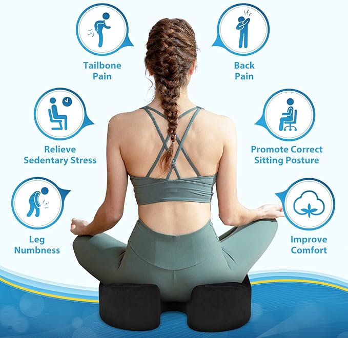 BlissTrends Seat Cushion,Thick Memory Foam Cushions for Office Chair, Car Seat, Airplane, Relieving Pressure Tailbone Sciatica Back Pain for Long Sitting Office Workers, Car Drivers 4.7in Thick Black-DeskLoop Office