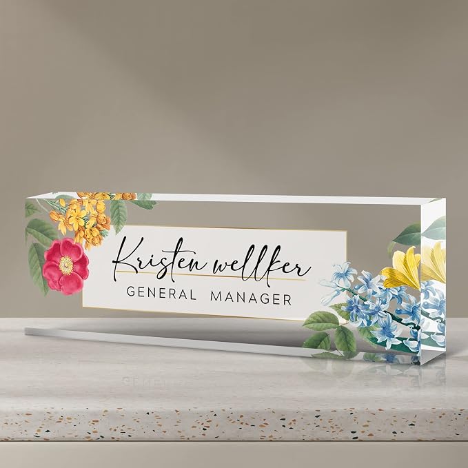 Desk Name Plate Personalized, Premium Clear Acrylic Desk Name Plate, by Custom
