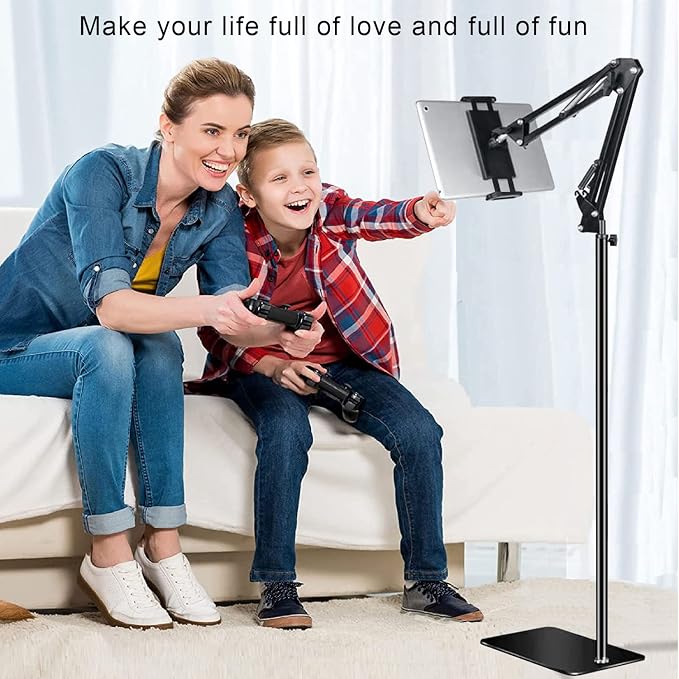 Tablet Floor Stand with 6LB Weight, Overhead Bed phone Stand Angle Height - Image 2