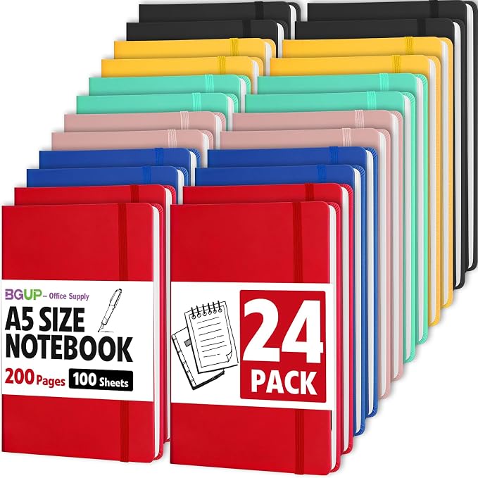 24 Pack Lined Journal Notebook for Work, 200 Pages, Medium 5.5" x 8.3" by BGUP