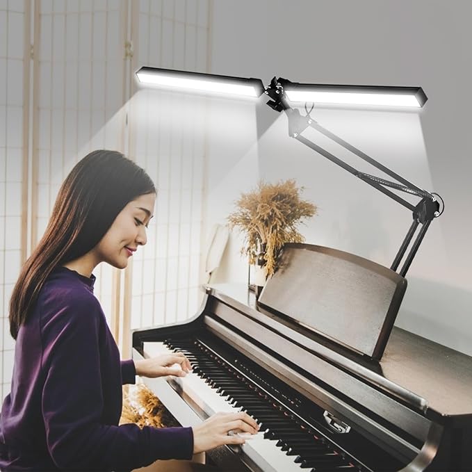 2-in-1 LED Desk Lamp, 24W Brightestwith Table Lamp with Clamp, Desk Light with Flexible Swing Arm,3 Color Modes Stepless Dimmable Double Head Architect Desk Lamps for Home Office Workbench Reading-DeskLoop Office