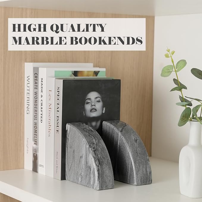 Karibiber Marble Bookend for Shelves, Non-Skid Bookends for Heavy Books - Image 6