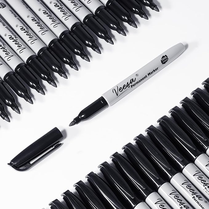 VEESA Black Permanent Markers, 75 Pack, Fine Tip | Waterproof, Quick Drying - Image 7