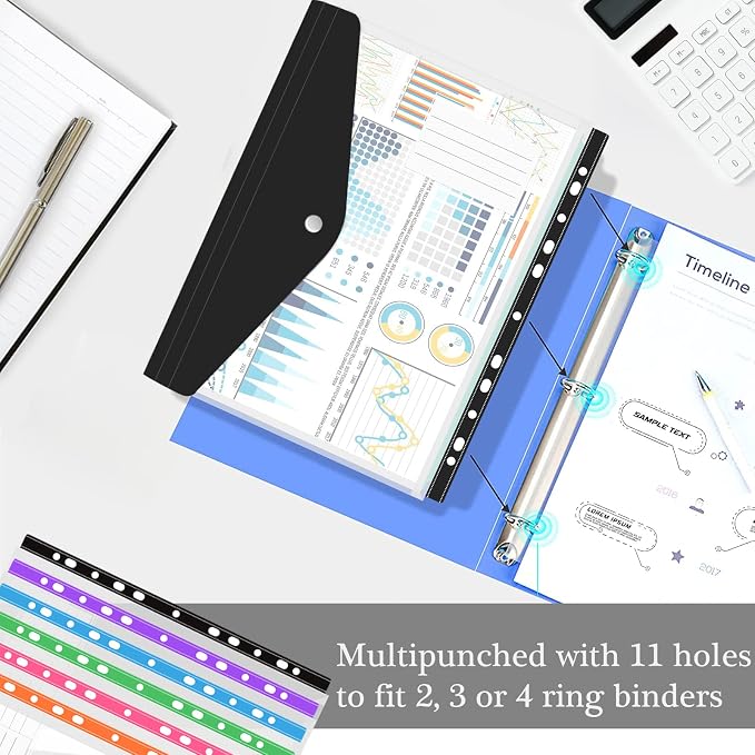 12 Pack Plastic Envelopes Binder Pocket 11 Holes Expandable Binder Folders - Image 5