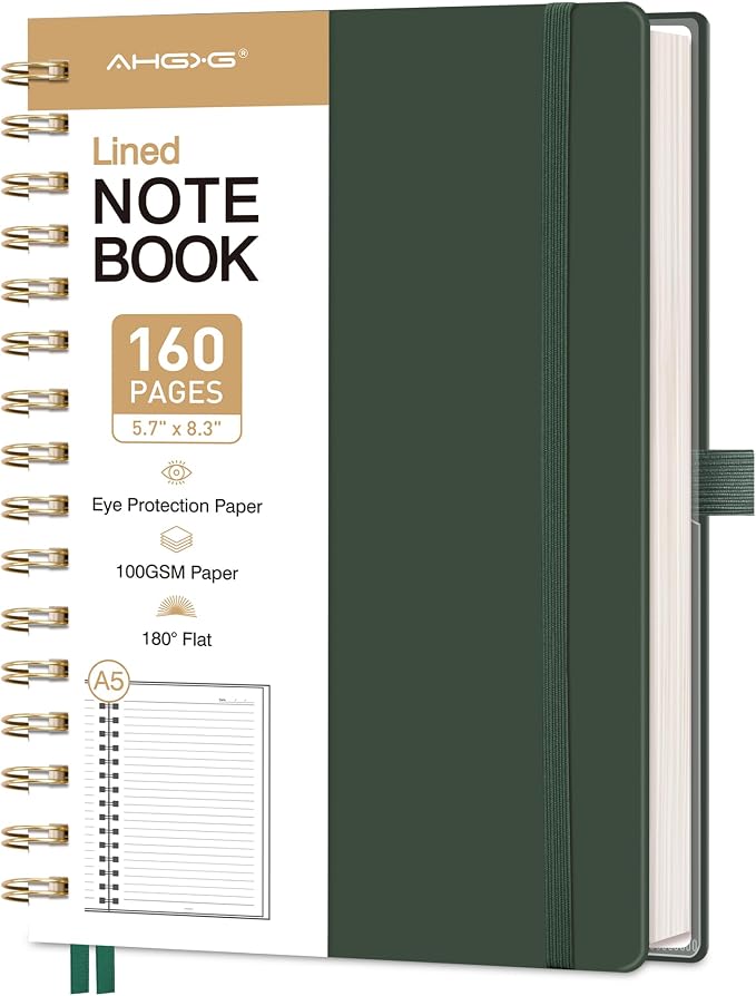 AHGXG Spiral Journal Notebook, 160 Lined Pages, A5 Medium Size, by AHGXG