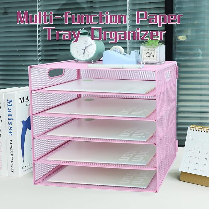 5 Tier Lettrer Tray Organizer, Metal Mesh Desk File Organizer - Image 5