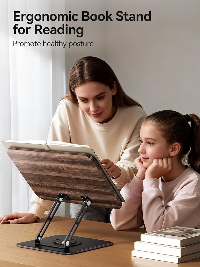 Tounee Book Stand, 360° Rotating Reading Book Holder, Adjustable Cookbook Holder - Image 2