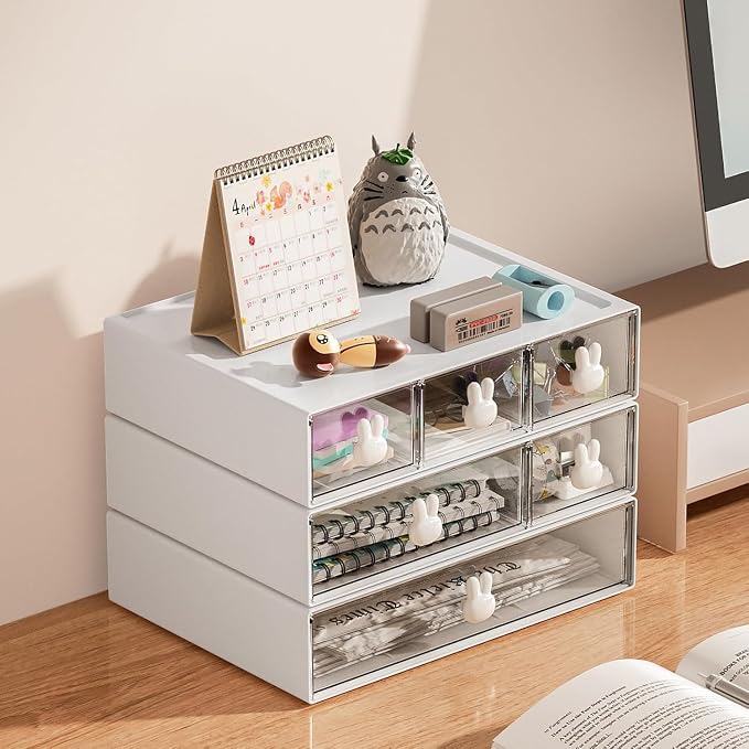 Marbrasse Desk Organizer with 6 Drawers, 3 Tier Stackable Storage Drawers - Image 8