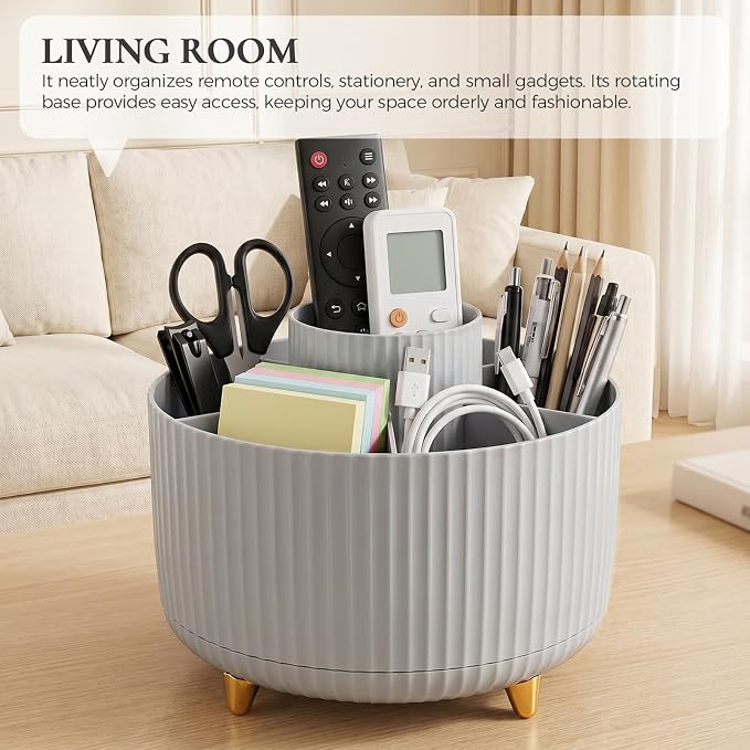 KONVINIT Pencil Pen Holder for Desk, 5 Slots 360-Degree Rotating Desktop - Image 8