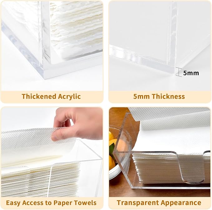 2Pack Acrylic Countertop Paper Towel Holder, Paper Towel Dispenser Countertop/Acrylic Napkin Holder(5mm Acrylic) C-fold or MultiFold Trifold Paper Towels for Bathroom, Kitchen,Restaurant (2)-DeskLoop Office