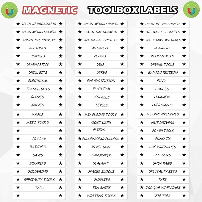 Tenare Magnetic Tool Box Labels, 4.5 x 0.75 Inch Organizer Magnets - Image 3